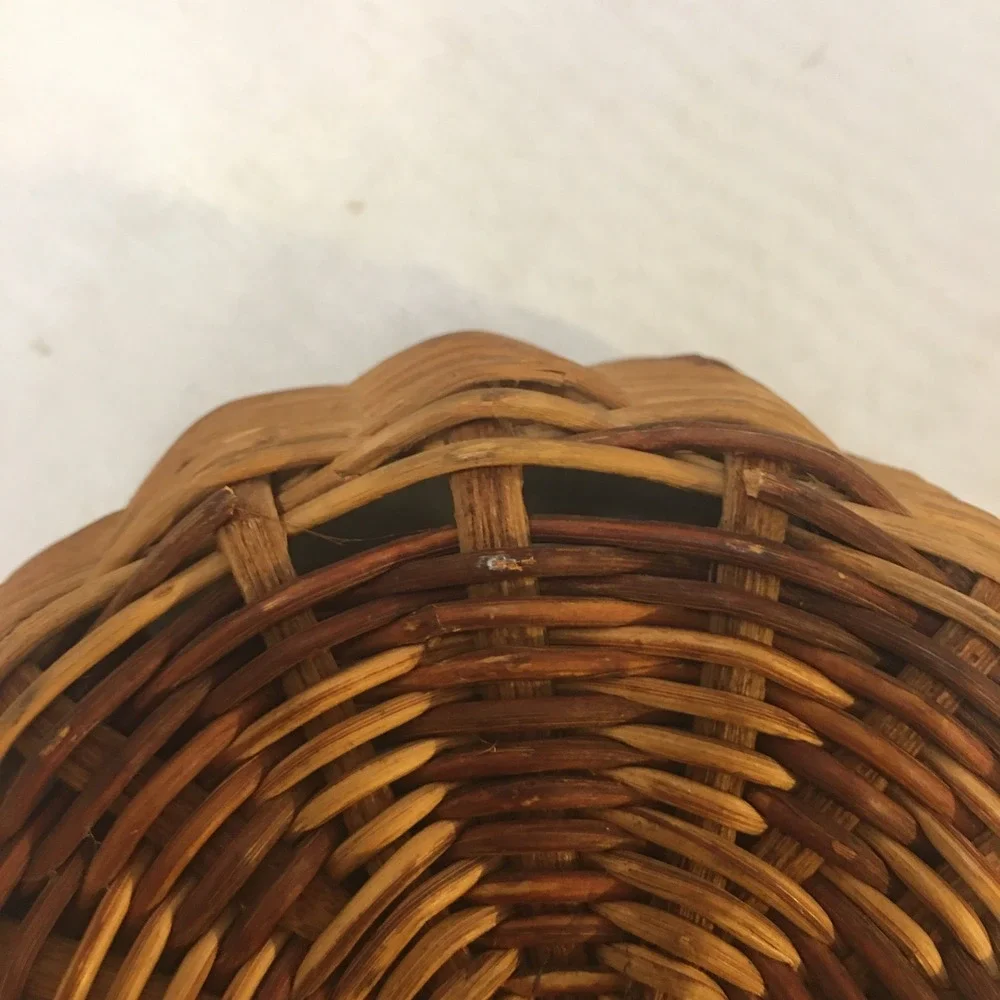 Wicker Basket Home Decor Small Brown Oval Woven Scalloped Rim Rustic Farmhouse